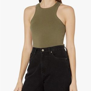 Caper Olive Fitted Cutaway Racer Tank Sweater
